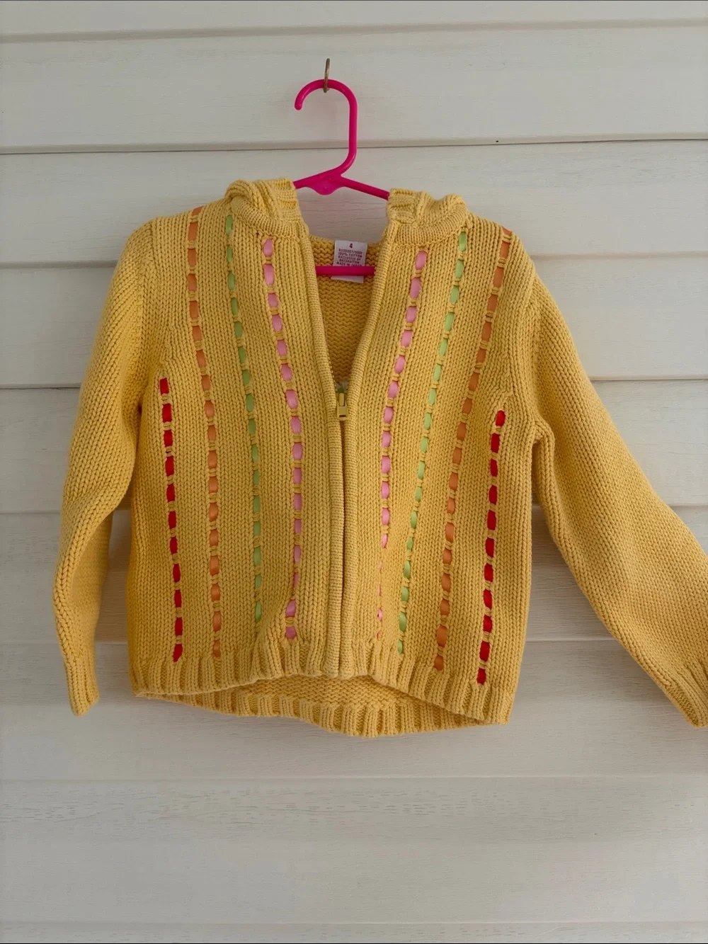 Gymboree Vintage Y2K Hooded Zip Sweater Size 4 NWT Yellow Knit Pom Pom Hoodie